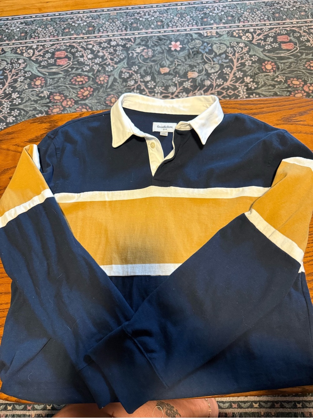 Goodfellow & Co Navy, Mustard and White Rugby Polo